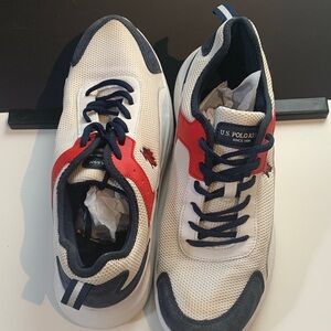 U.S. Polo Assn. Men's White, Navy, and Red Sneakers